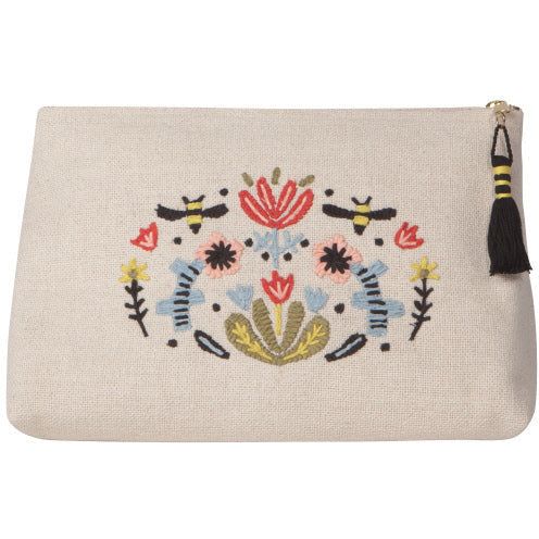 Frida Sweet Bees Embroidery Large Zipper Pouch - Honey Bee Stamps