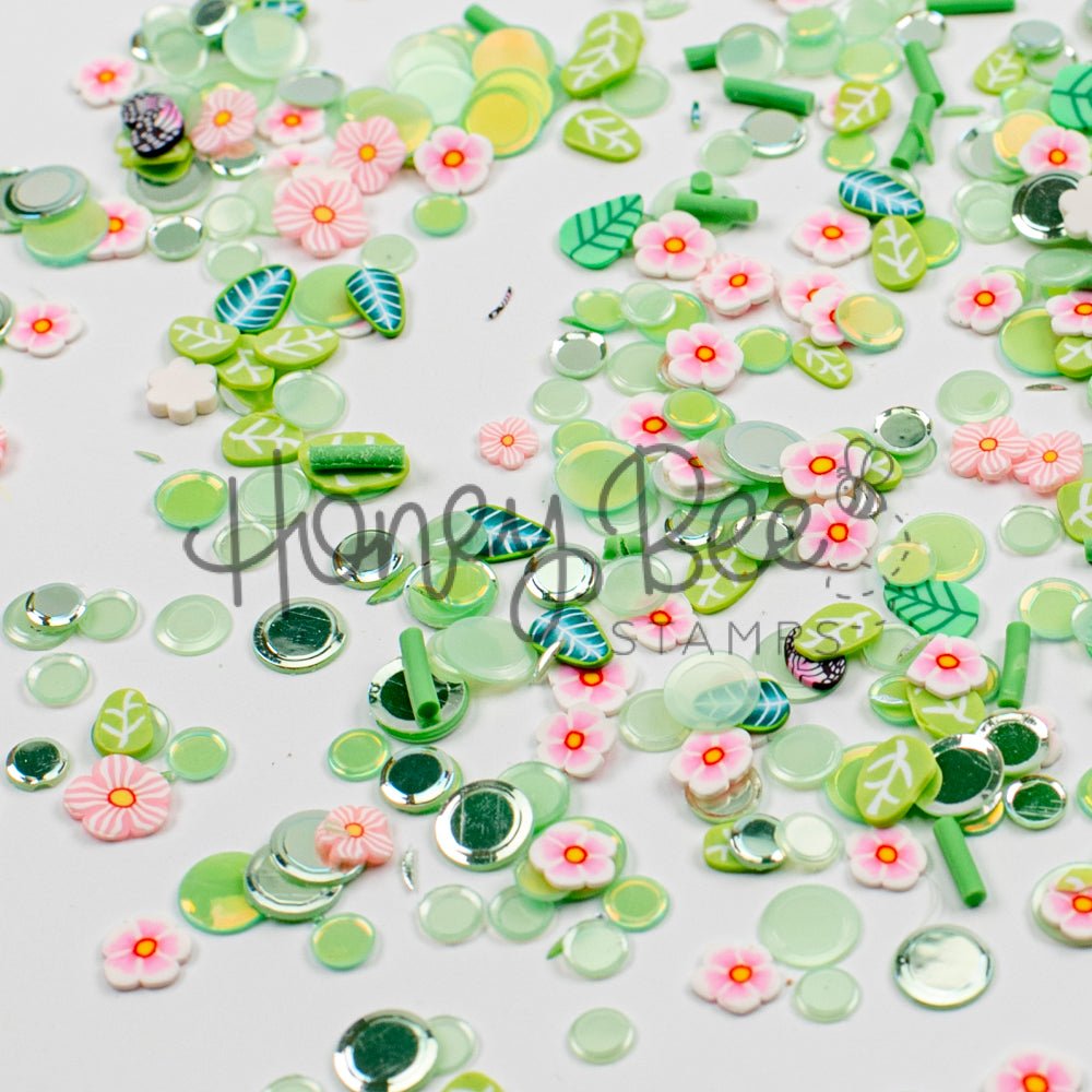 Garden Dreams - Sequin and Clay Mix, Includes Tiny Crystal Butterfly Charm - Honey Bee Stamps