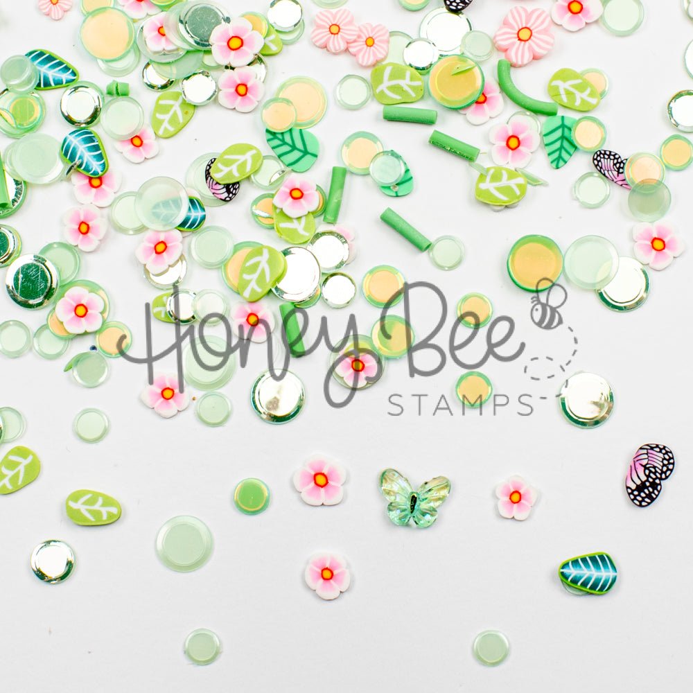 Garden Dreams - Sequin and Clay Mix, Includes Tiny Crystal Butterfly Charm - Honey Bee Stamps