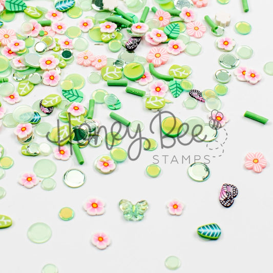 Garden Dreams - Sequin and Clay Mix, Includes Tiny Crystal Butterfly Charm - Honey Bee Stamps