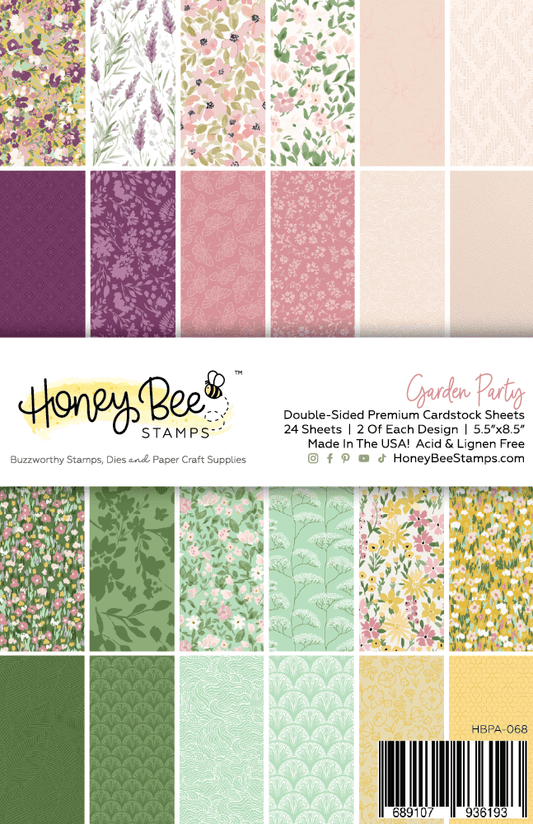 Garden Party Paper Pack - 5.5"x8.5" - 24 Double - Sided Sheets - Includes Paper Organizer! - Honey Bee Stamps