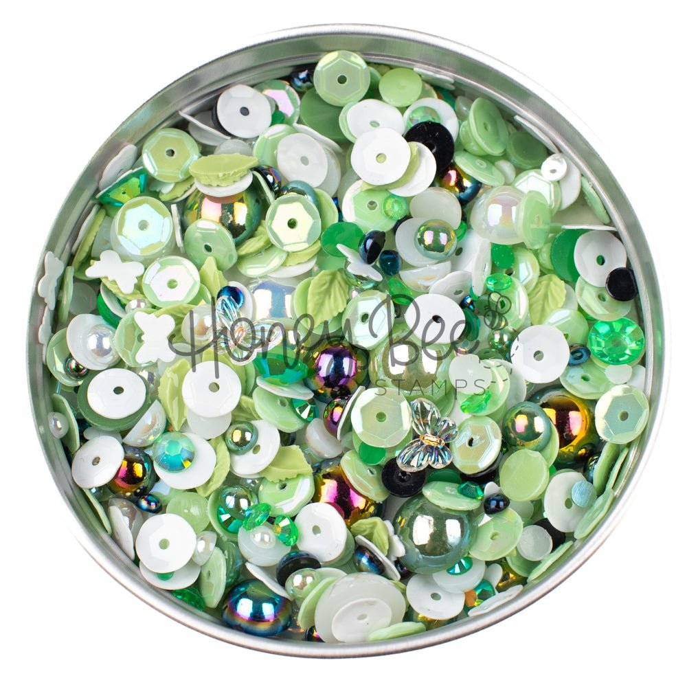 Garden Path - Treasure Blend - Sequins, Pearls, Leaf Charms, Tiny Crystal Butterfly Charms - Honey Bee Stamps