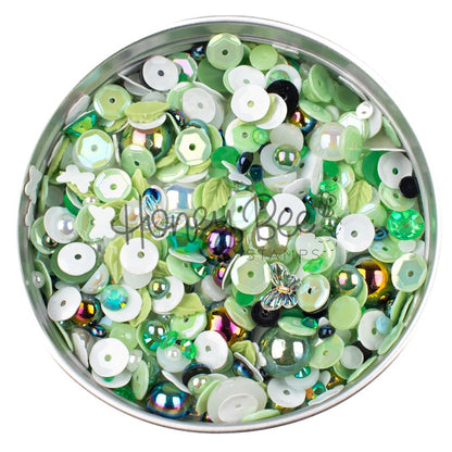 Garden Path - Treasure Blend - Sequins, Pearls, Leaf Charms, Tiny Crystal Butterfly Charms - Honey Bee Stamps