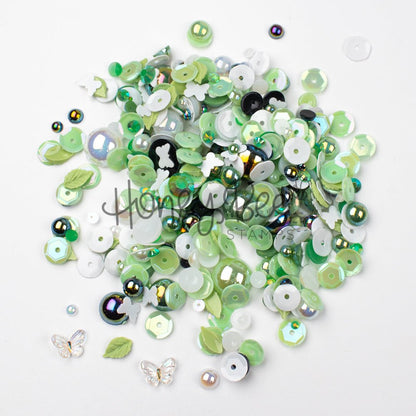 Garden Path - Treasure Blend - Sequins, Pearls, Leaf Charms, Tiny Crystal Butterfly Charms - Honey Bee Stamps