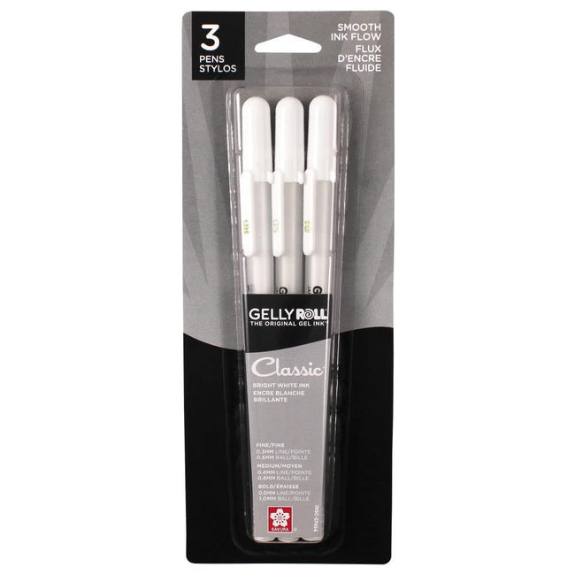 Gelly Roll Classic Point Pens 3/Pkg White - Fine, Med, Bold - Honey Bee Stamps