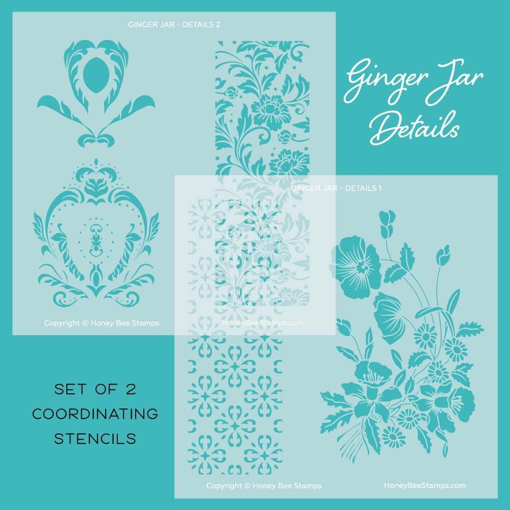 Ginger Jar Details - Set of 2 - 6"x6" Coordinating Stencils - Honey Bee Stamps