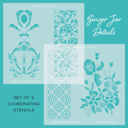 Ginger Jar Details - Set of 2 - 6"x6" Coordinating Stencils - Honey Bee Stamps