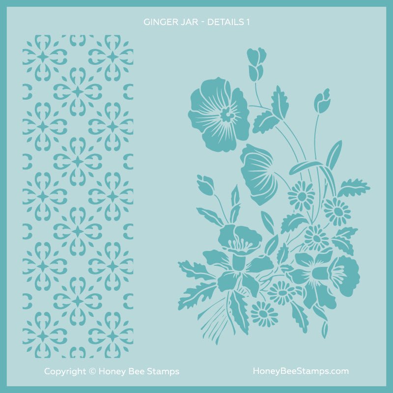 Ginger Jar Details - Set of 2 - 6"x6" Coordinating Stencils - Honey Bee Stamps