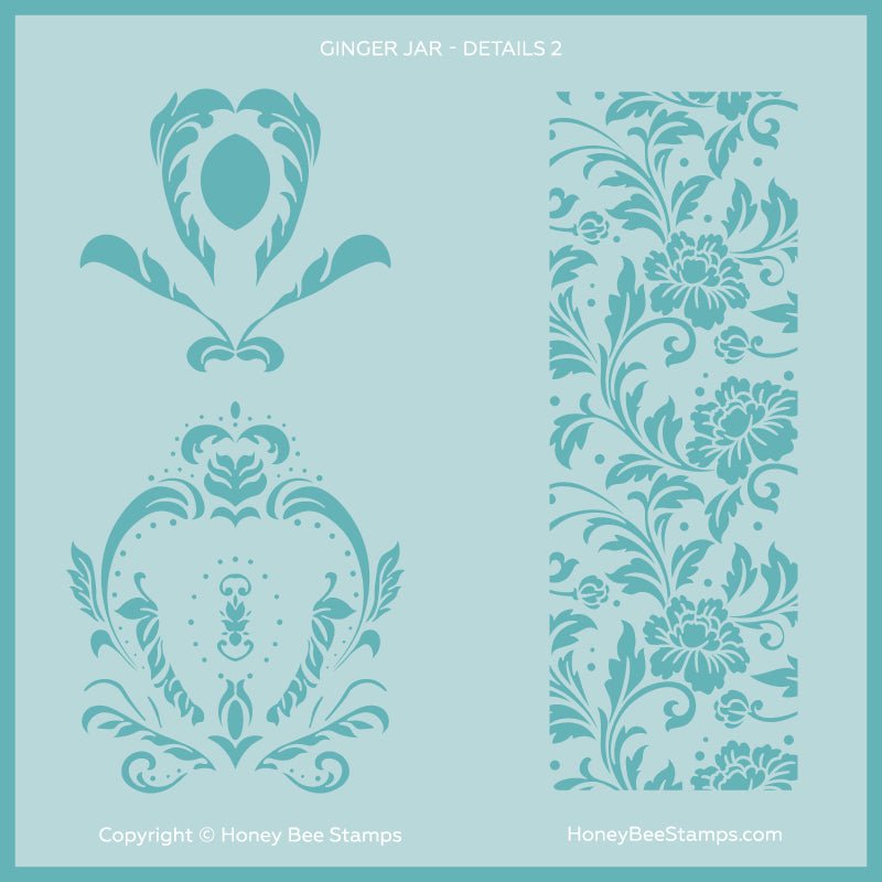 Ginger Jar Details - Set of 2 - 6"x6" Coordinating Stencils - Honey Bee Stamps