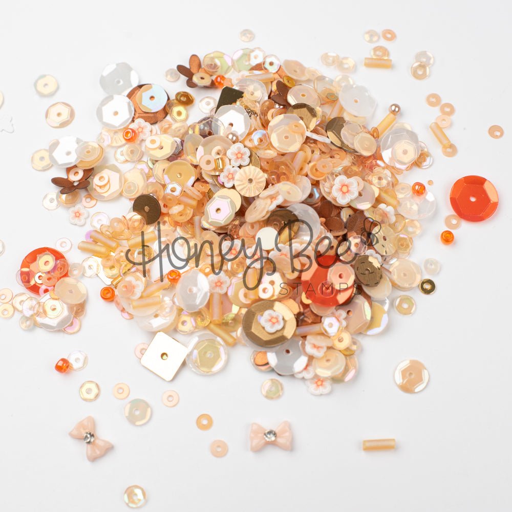 Golden Hour - Treasure Blend - Sequins, Clay Flowers, 2 Tiny Bow Charms - Honey Bee Stamps