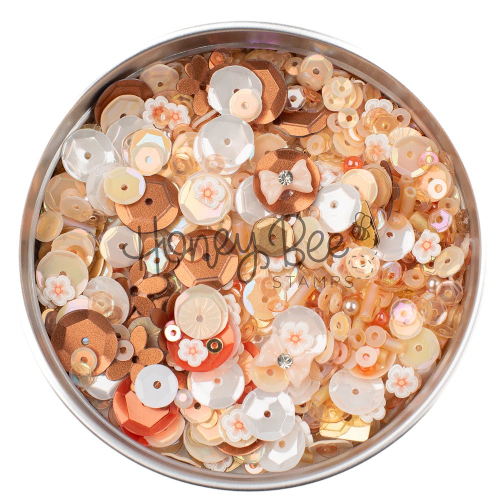 Golden Hour - Treasure Blend - Sequins, Clay Flowers, 2 Tiny Bow Charms - Honey Bee Stamps