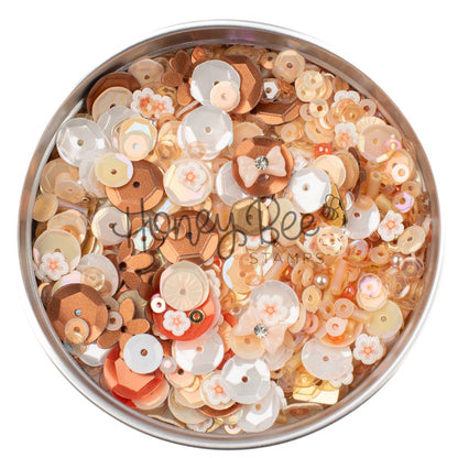 Golden Hour - Treasure Blend - Sequins, Clay Flowers, 2 Tiny Bow Charms - Honey Bee Stamps
