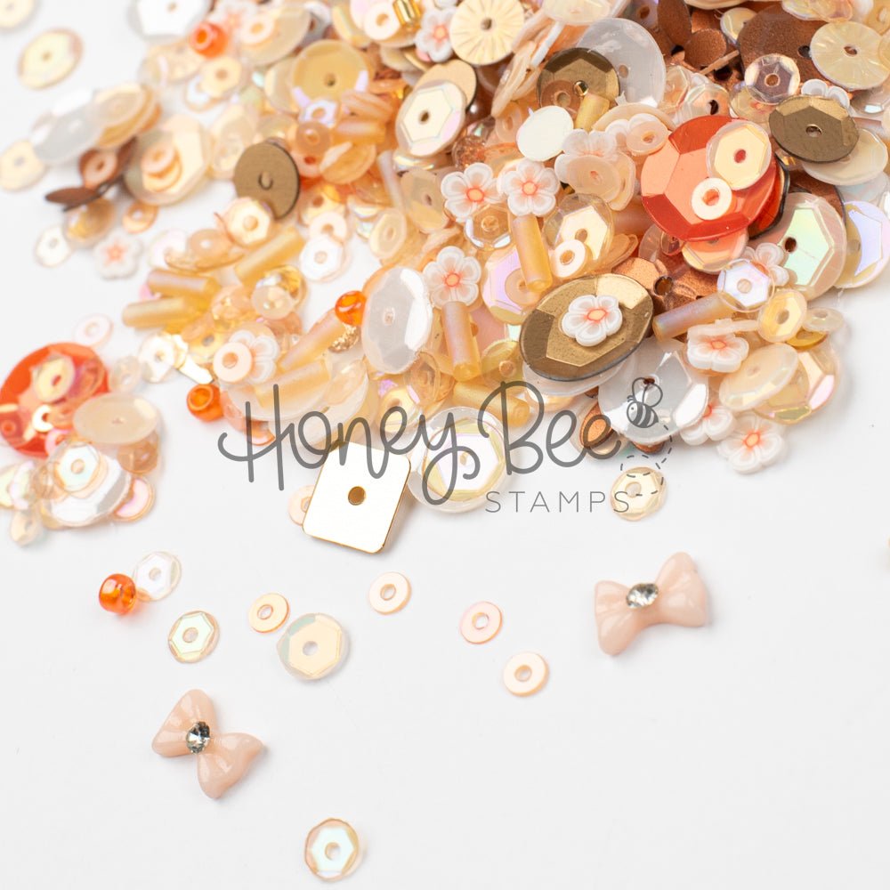 Golden Hour - Treasure Blend - Sequins, Clay Flowers, 2 Tiny Bow Charms - Honey Bee Stamps