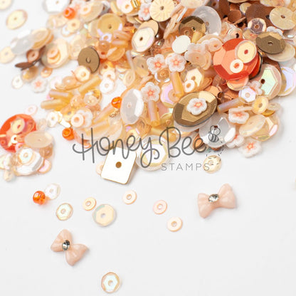 Golden Hour - Treasure Blend - Sequins, Clay Flowers, 2 Tiny Bow Charms - Honey Bee Stamps