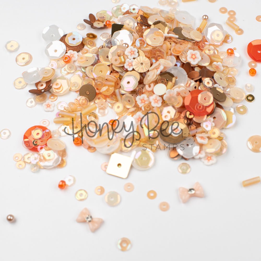 Golden Hour - Treasure Blend - Sequins, Clay Flowers, 2 Tiny Bow Charms - Honey Bee Stamps