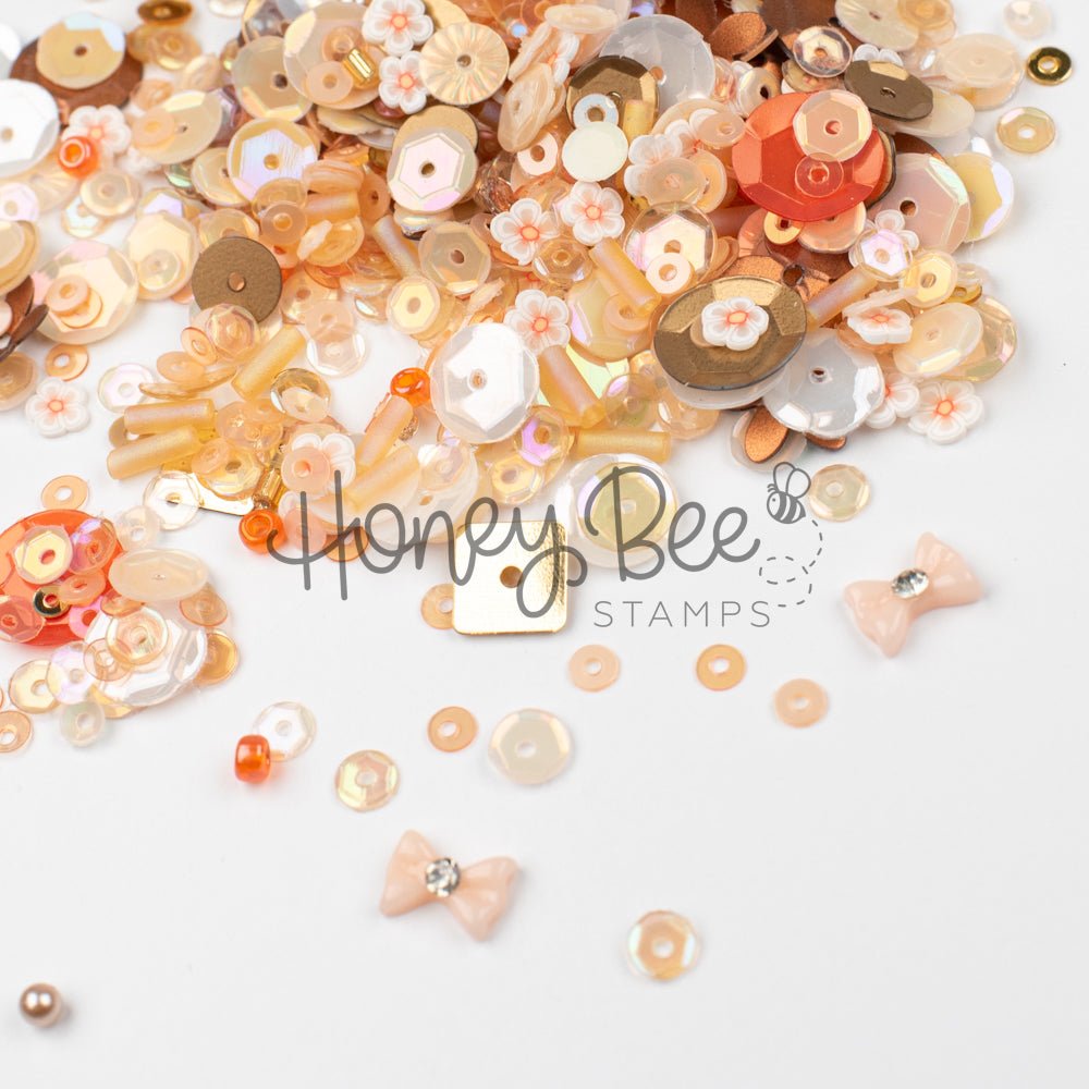 Golden Hour - Treasure Blend - Sequins, Clay Flowers, 2 Tiny Bow Charms - Honey Bee Stamps