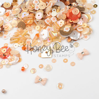Golden Hour - Treasure Blend - Sequins, Clay Flowers, 2 Tiny Bow Charms - Honey Bee Stamps