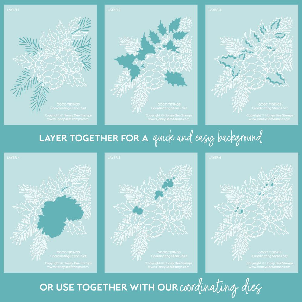 Good Tidings - Set Of 6 - A2 4.25"x5.5" Coordinating Stencils - Honey Bee Stamps
