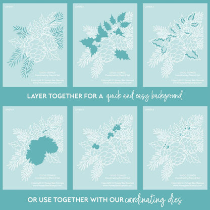 Good Tidings - Set Of 6 - A2 4.25"x5.5" Coordinating Stencils - Honey Bee Stamps