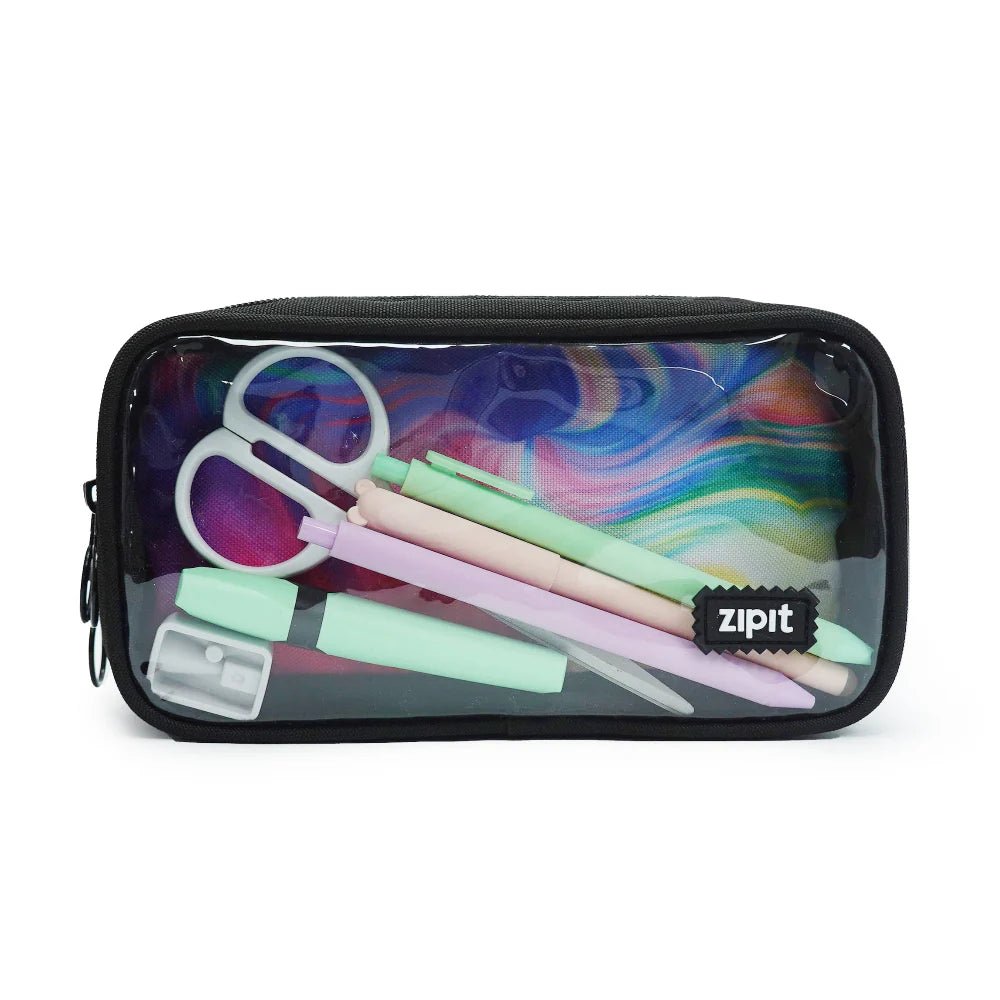 Half & Half Pencil Case - Black and Rainbow - Honey Bee Stamps