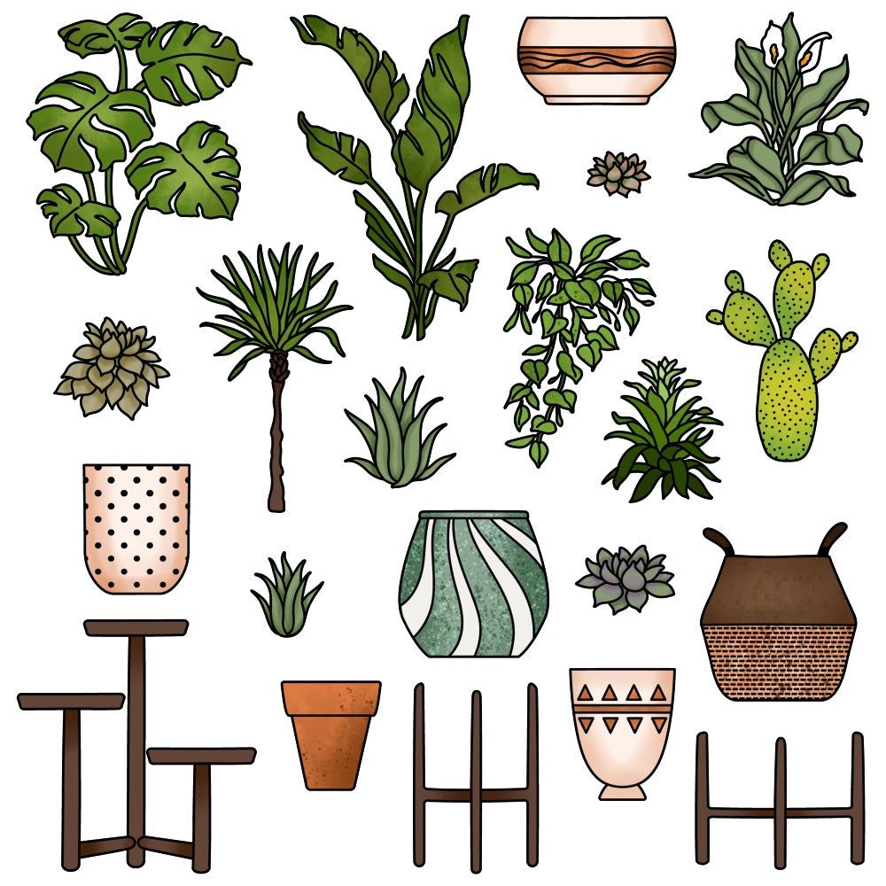 Happy Plants - 6x8 Photopolymer Stamp Set - Retiring - Honey Bee Stamps