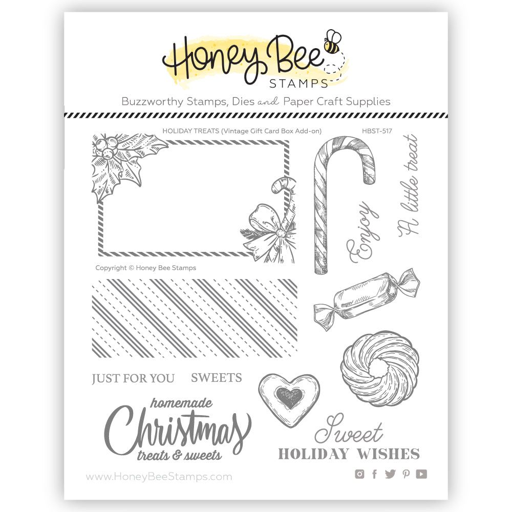 Holiday Treats Vintage Gift Card Box Add - On - 6x6 Photopolymer Stamp Set - Retiring - Honey Bee Stamps