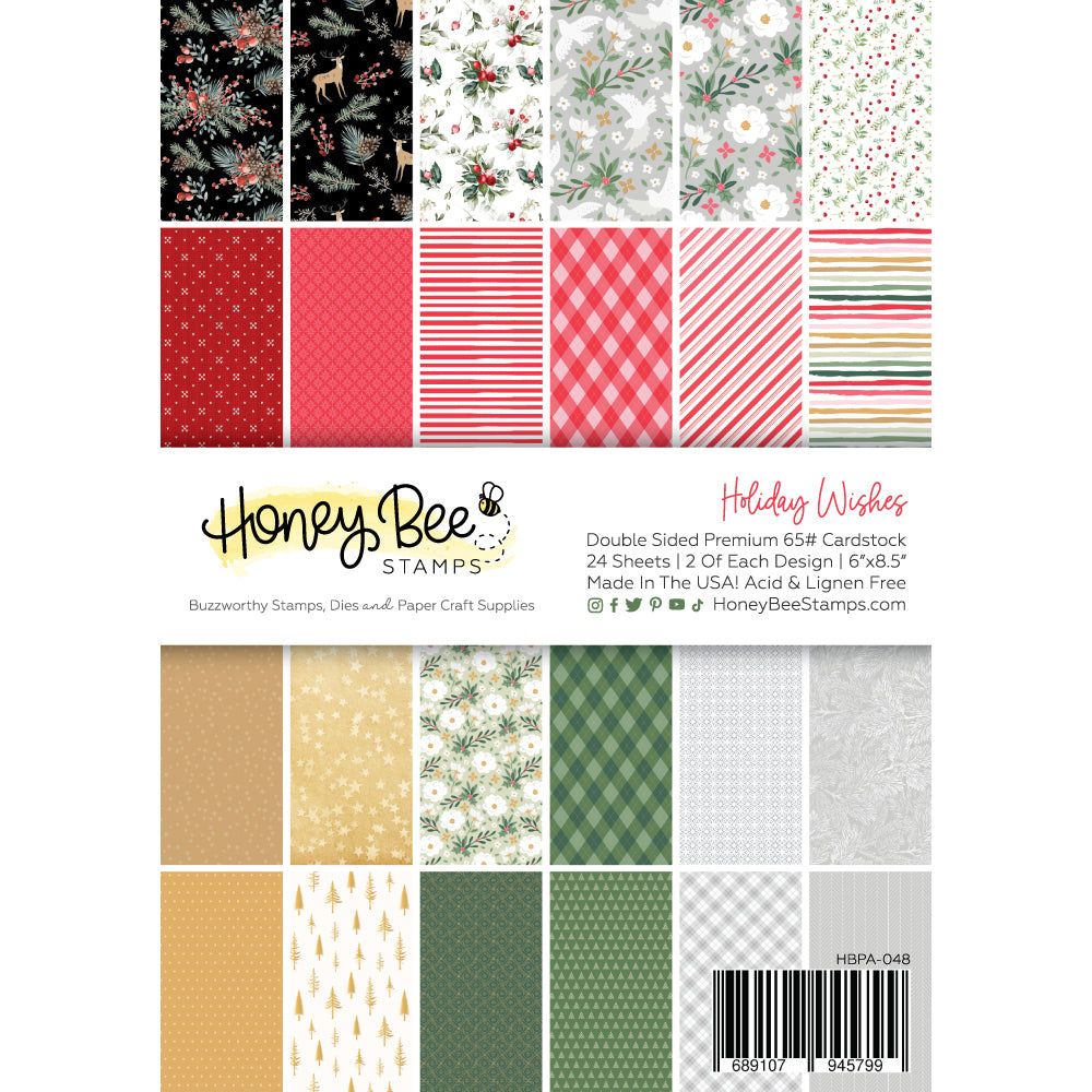 Holiday Wishes Paper Pad 6x8.5 - 24 Double Sided Sheets - Honey Bee Stamps