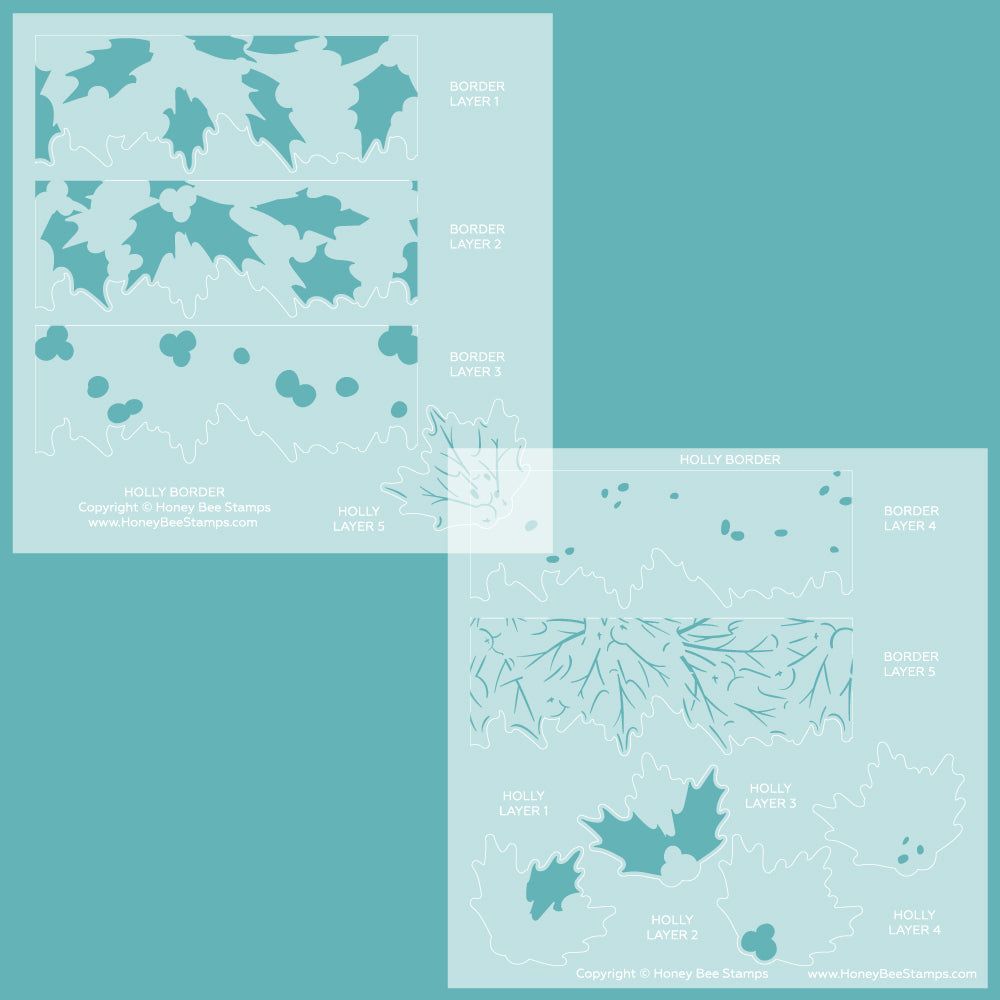 Holly Border - Set of 2 - Coordinating 6x6" Stencils - Retiring - Honey Bee Stamps