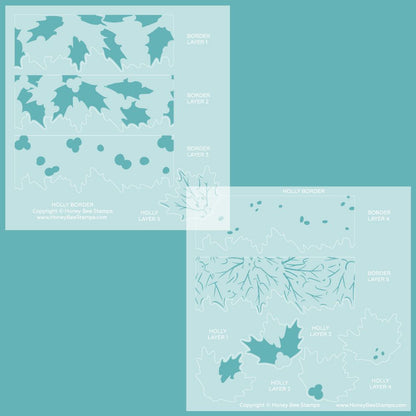 Holly Border - Set of 2 - Coordinating 6x6" Stencils - Retiring - Honey Bee Stamps