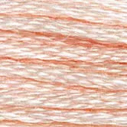 Close-up of a spool of embroidery floss with a gradient from pink to white.