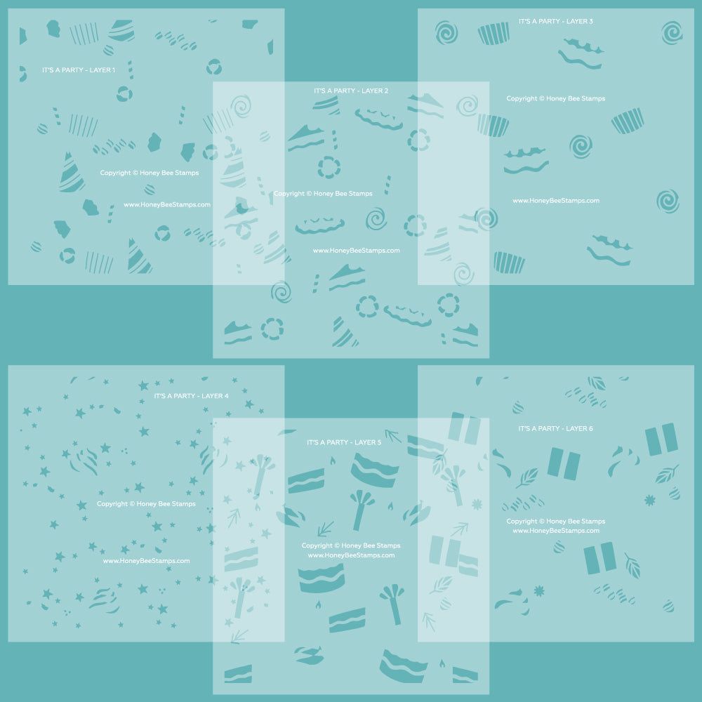 It's A Party - Set of 6 - 6"x6" Coordinating Stencils - Honey Bee Stamps