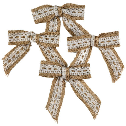 Jute With Lace Pre - tied Bows 3 1/2" - 4 pack - Honey Bee Stamps