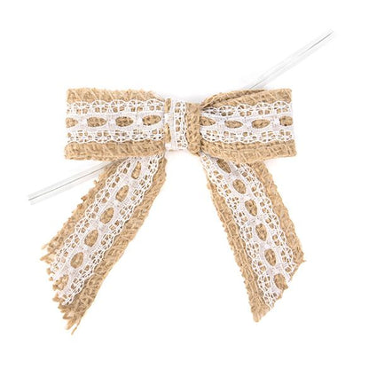 Jute With Lace Pre - tied Bows 3 1/2" - 4 pack - Honey Bee Stamps