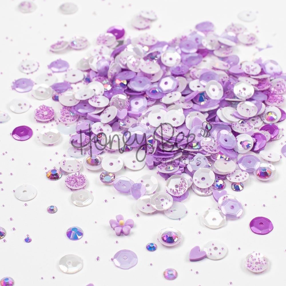 Lilac Garden - Sequin Mix with Special 3D Flower Charm - Honey Bee Stamps