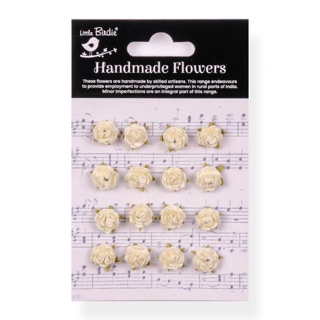 Little Birdie Beaded Micro Roses Paper Flowers - Ivory Pearl 16/Pkg - Honey Bee Stamps
