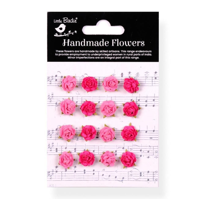 Little Birdie Beaded Micro Roses Paper Flowers - Precious Pink 16/Pkg - Honey Bee Stamps