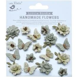 Little Birdie Cloria Paper Flowers and Butterflies - Earthy Moss 18/Pkg - Honey Bee Stamps