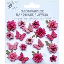 Little Birdie Cloria Paper Flowers and Butterflies - Rosy Note 18/Pkg - Honey Bee Stamps