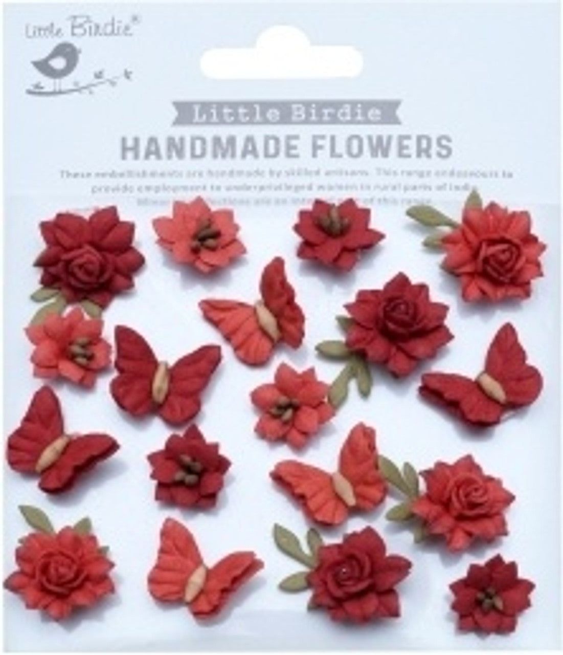 Little Birdie Cloria Paper Flowers and Butterflies - Scarlet Blend 18 /Pkg - Honey Bee Stamps