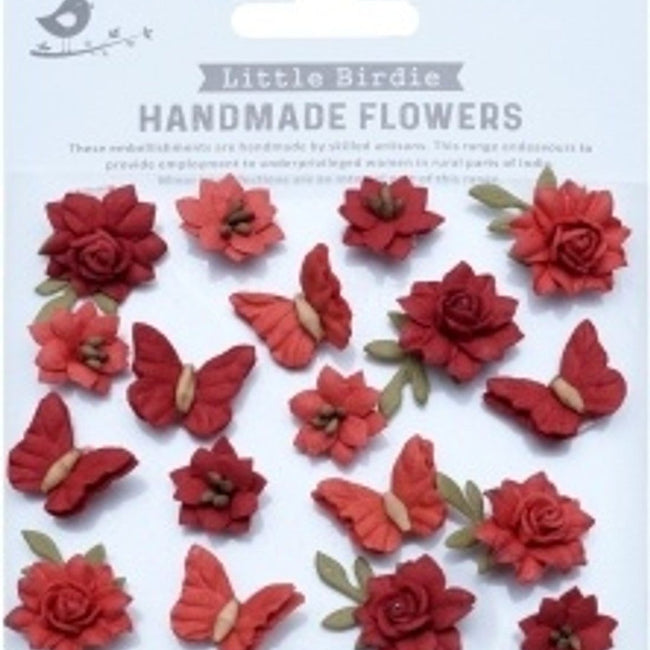 Little Birdie Cloria Paper Flowers and Butterflies - Scarlet Blend 18 /Pkg - Honey Bee Stamps