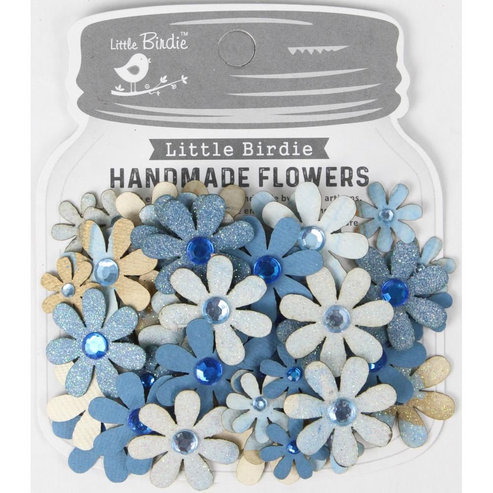 Little Birdie Sparkle Florette Paper Flowers - Aqua Splash 60/pk - Honey Bee Stamps