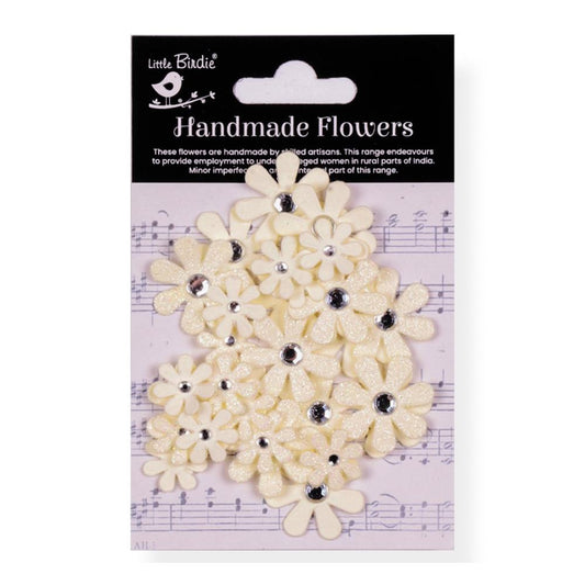 Little Birdie Sparkle Florette Paper Flowers - Ivory Pearl 30/pk - Honey Bee Stamps