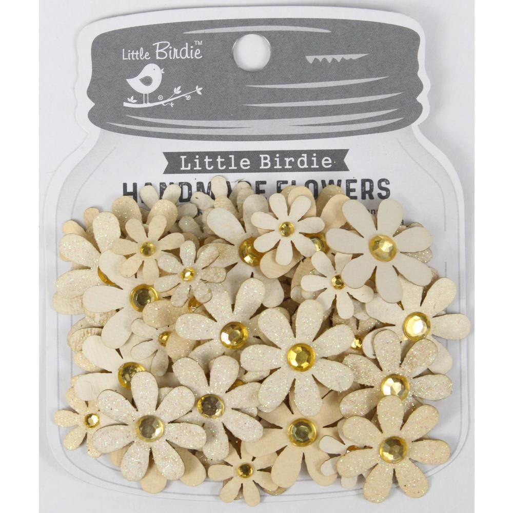 Little Birdie Sparkle Florette Paper Flowers - Ivory Pearl 60/pk - Honey Bee Stamps