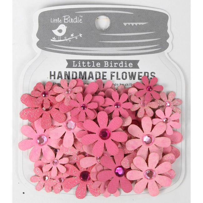 Little Birdie Sparkle Florette Paper Flowers - Rosy Note 60/pk - Honey Bee Stamps