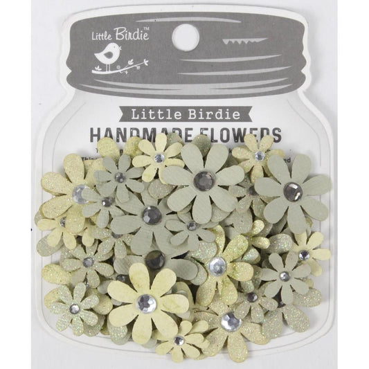 Little Birdie Sparkle Florette Paper Flowers - Sage Cream 60/pk - Honey Bee Stamps