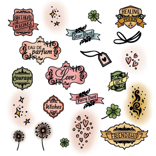 Love & Luck Potion Labels - 4x6 Photopolymer Stamp Set - Retiring - Honey Bee Stamps