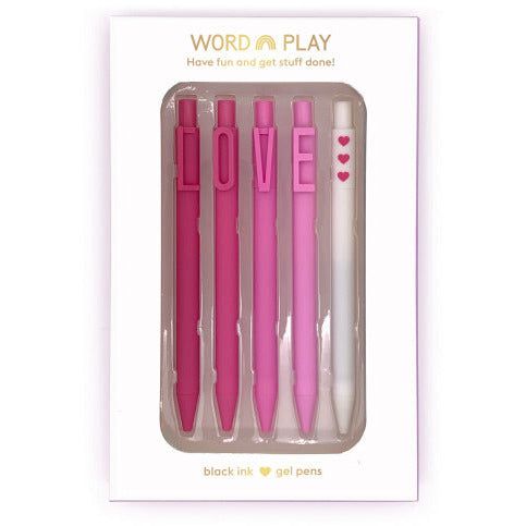 LOVE Word Play Set of 5 Black Gel Clip Pens - Honey Bee Stamps