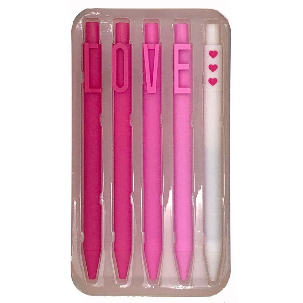 LOVE Word Play Set of 5 Black Gel Clip Pens - Honey Bee Stamps