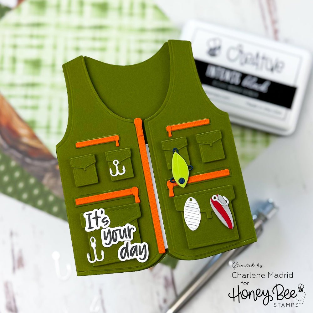 Lovely Layer: Fishing Vest A2 Card Base - Honey Cuts Stand - Alone Dies - Honey Bee Stamps