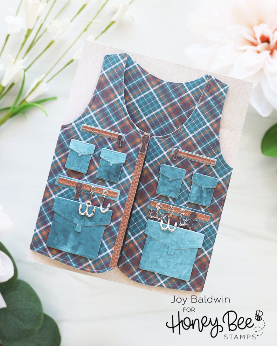 Lovely Layer: Fishing Vest A2 Card Base - Honey Cuts Stand - Alone Dies - Honey Bee Stamps